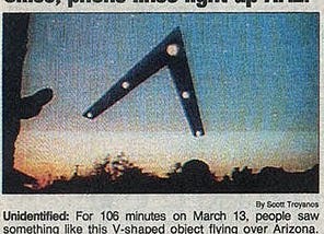 Newspaper clipping of the Phoenix Lights showing possible craft