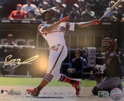 Eloy Jimenez Autographed 8x10 - Throwback Jersey Swinging