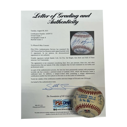 1967 Boston Red Sox Team Reunion Autographed Baseball PSA Grade 7 - Player's Closet Project