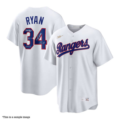 Nolan Ryan Autographed STAT Inscription Rangers Jersey