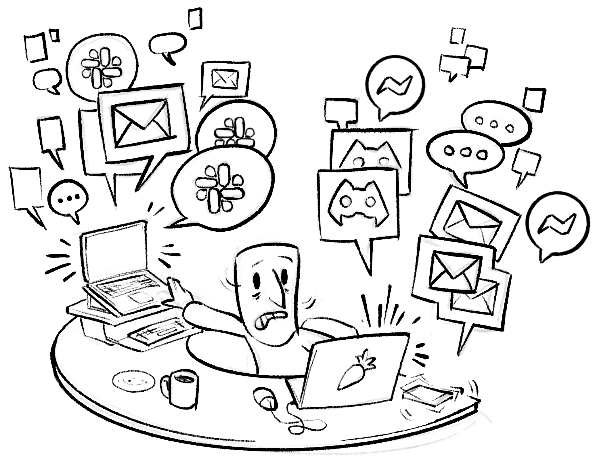 Frantic dude trying to keep up with Slack and email notifications