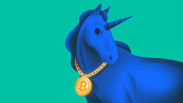 Illustration of unicorn wearing a Bitcoin necklace