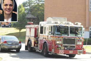 Sister Regina Gegic, inset, was injured after leaping from a second-story window to escape a fire in the convent at St. Joseph Hill Academy.