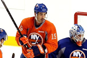 Cal Clutterbuck at Islanders practice