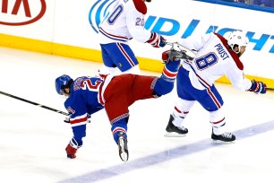 This questionable hit from Brandon Prust broke Derek Stepan's jaw.