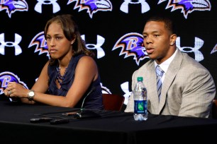 Ray Rice and wife Janay at Friday's press conference.