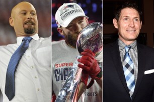 Patriots wide receiver Julian Edelman, feeling good after kissing the Lombardi Trophy, blasted ESPN analysts Trent Dilfer (left) and Steve Young.