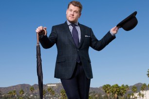 James Corden is the new host of “The Late Late Show” on CBS. Inset: Mathew Baynton (left) and Corden in “The Wrong Mans” on Hulu.