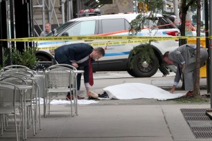 Scene outside the Royalton Park Avenue Hotel where a young man jumped from the roof.