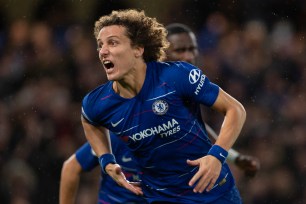 David Luiz celebrates scoring Chelsea's second goal in a 2-0 win over Manchester City on Dec. 8, 2018.