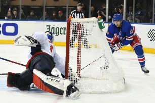 Ryan Strome scores a goal against the Capitals during a November game.