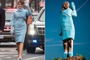 Melania Trump next to a statue of Melania Trump