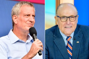 Bill de Blasio and Rudy Giuliani