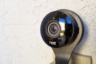 Close-up of Nest home surveillance camera,