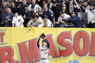 Didi Gregorius just missed a homer when Josh Reddick caught his fly ball at the wall.