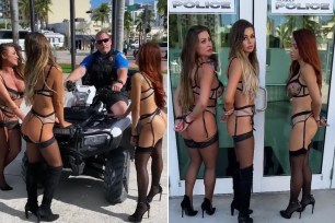 Three models appeared in lingerie in a video for a staged arrest outside Miami Beach Police Department.