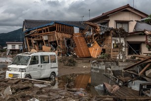 A house in ruins after being hit by Typhoon Hagibis near Nagano, Japan