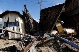 Destroyed houses are seen, in the aftermath of Typhoon Hagibis, in Koriyama, Fukushima prefecture, Japan