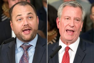 Corey Johnson (left) and Bill de Blasio