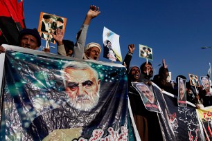 Pakistani Shiite Muslims chant slogans during a demonstration against the recent U.S. attack in Iraq that killed Iranian Gen. Qassem Soleimani