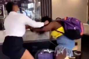 Still images from the fight between two women at an Atlanta hotel.