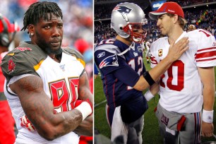 Jason Pierre-Paul; Tom Brady and Eli Manning