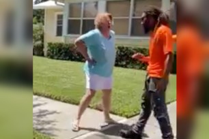 The Florida woman confronting the landscaper.