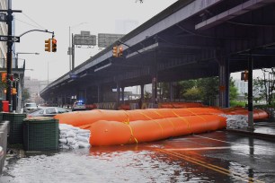 Flood barriers are placed in NYC.