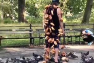 The man covered in bagels