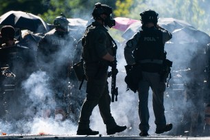 Members of a police SWAT team during protests in Seattle, Washington.