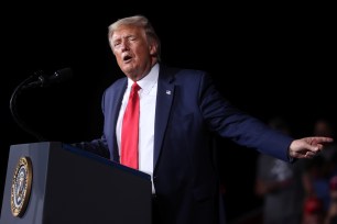 U.S. President Donald Trump holds a campaign rally at Smith Reynolds Regional Airport in Winston-Salem, North Carolina