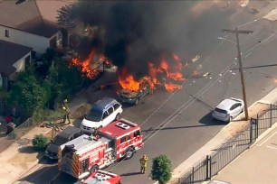 small plane that crashed and burned on a street just outside a small airfield in Los Angeles' San Fernando Valley