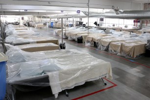 Back-up hospital beds are seen in the parking garage at the Renown Regional Medical Center in Reno