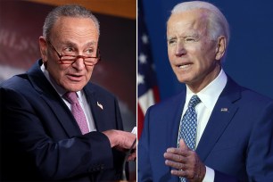 Senate Minority Leader Charles Schumer (left) and President-elect Joe Biden