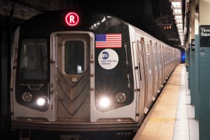 general view of a subway train at the Times Square Subway Station in New York