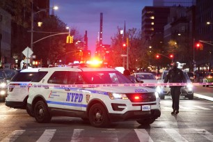 Police investigating after a person was shot near W133rd Street in New York City, on April 17, 2021.