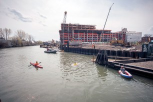 An apartment building being built by the Gowanus Canal in Brooklyn.