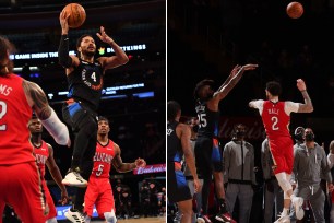 Knicks win Pelicans overtime sixth straight Derrick Rose Reggie Bullock