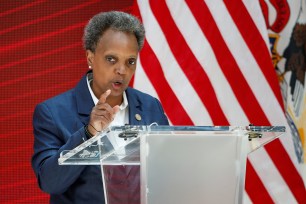 Chicago's Mayor Lori Lightfoot speaks during a science initiative event at the University of Chicago in Chicago