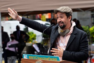 Lin-Manuel Miranda helped to announce the opening of a Broadway vaccination center.