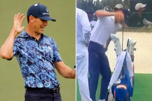 Billy Horschel slams his clubs at The Masters.