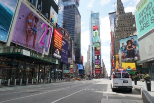 Streets were empty in Times Square amid COVID-19 lockdowns on April 2, 2020.