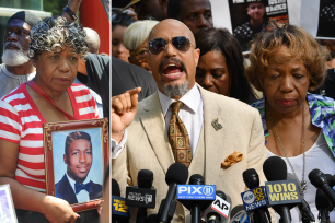 Gwen Carr with Eric Garner picture; Gwen Carr with lawyer.