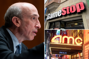 Left: Securities and Exchange Commission honcho Gary Gensler. Right: People going to the AMC Theater on W42nd Street in New York, NY on March 6, 2021. A GameStop store is seen in the Jackson Heights neighborhood of NYC.