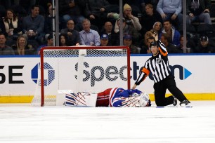 Igor Shesterkin exited with a lower-body injury in the Rangers' 1-0 win over the Sharks Friday.