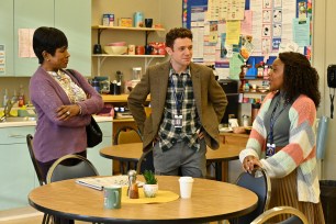 Photo of Sheryl Lee Ralph, Chris Perfetti and Quinta Brunson in a scene from "Abbott Elementary."