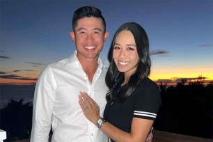 collin morikawa and katherine zhu engagement photo