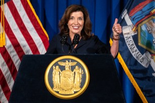 Kathy Hochul speaks to press.