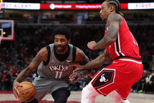 Kyrie Irving, driving to the basket during a recent game against the Bulls, will be playing more games recently as the Nets prepare for a heavy road stretch.