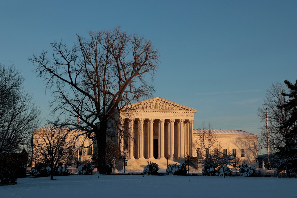 The U.S. Supreme Court Building at sunset on Capitol Hill on January 04, 2022 in Washington, DC. 